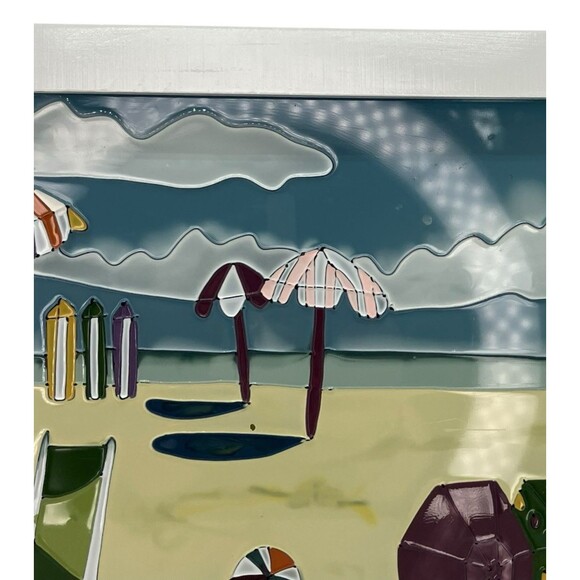 Beach Scene 3 D Art On Glass Stain Glass Style Colorful Wall Decor Picture Coast - Picture 10 of 14